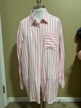 Pink and White Striped Button-Down Shirt